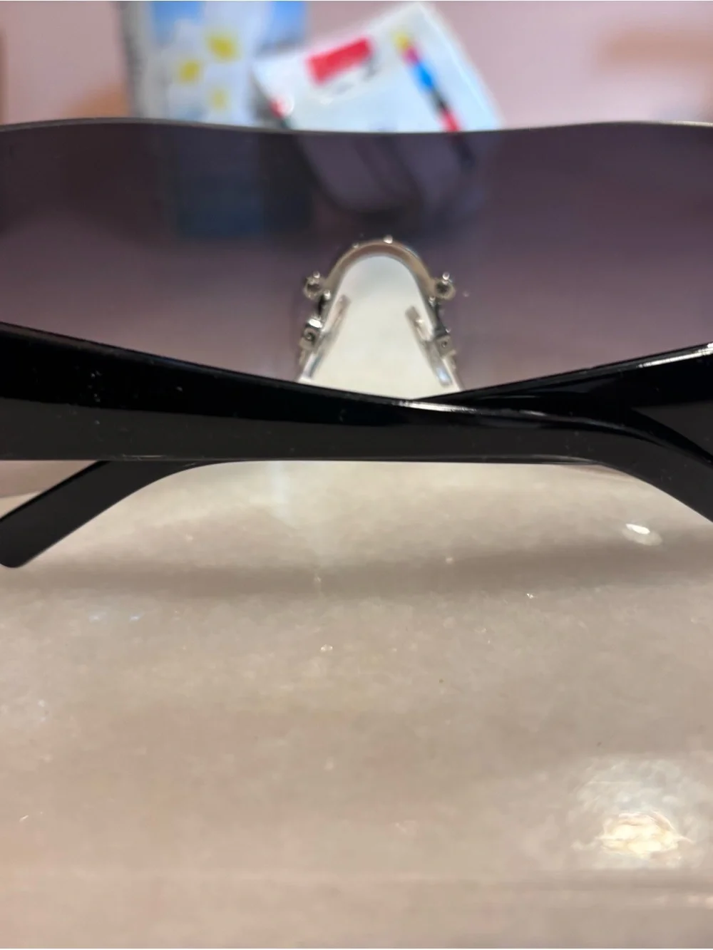 True Religion Y2K Rhinestone Horseshoe Logo Shield Sunglasses Black Tint